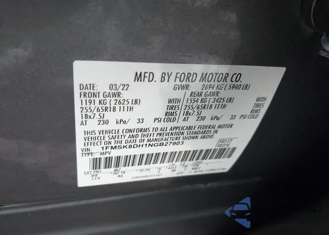 2022 Ford Explorer Xlt from USA, damaged, VIN 1FMSK8DH1NGB27903